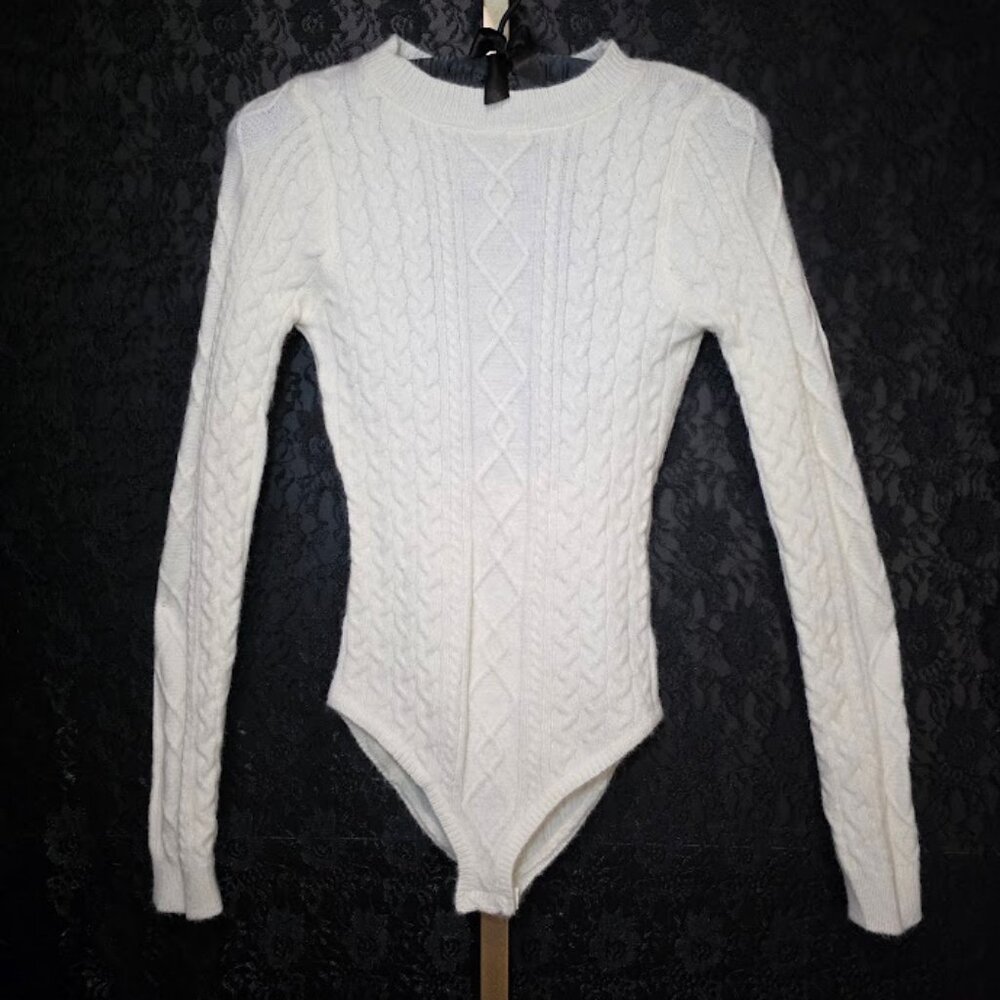 POL Open Back Cable Knit Body Suit in Cream Size S